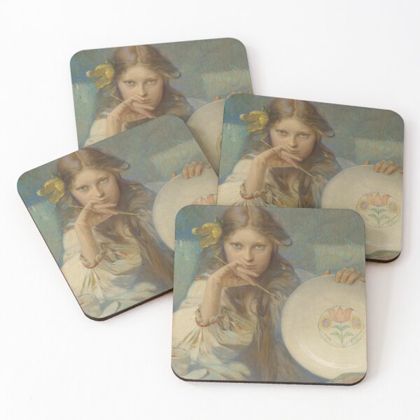 Item preview, Girl with a plate painting a folk motif, by Alphonse Mucha. HIGH DEFINITION designed and sold by MINDTHECHERRY.