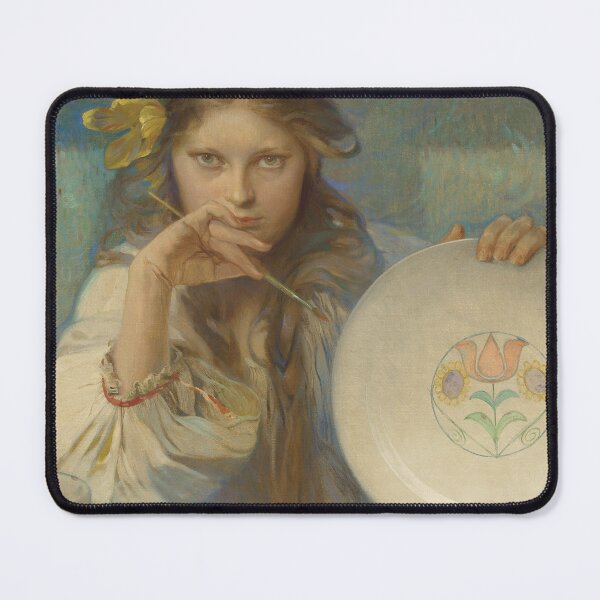 Item preview, Girl with a plate painting a folk motif, by Alphonse Mucha. HIGH DEFINITION designed and sold by MINDTHECHERRY.