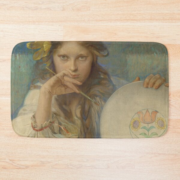 Item preview, Girl with a plate painting a folk motif, by Alphonse Mucha. HIGH DEFINITION designed and sold by MINDTHECHERRY.