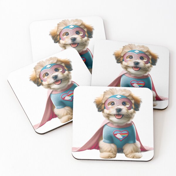 Item preview, Joyful Heart: Pink and Light Blue Whimsical Hero Puppy Dog Superhero designed and sold by FunArt4Everyone.