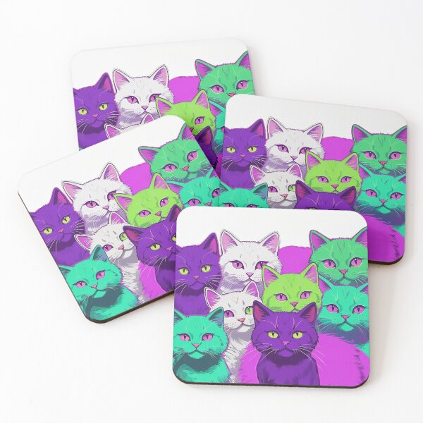 Item preview, Adorable Funky Cat Collage  - Neon Bicolor Purple Green Cats designed and sold by SassyArtistry.