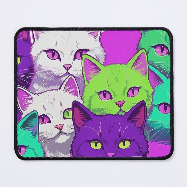 Item preview, Adorable Funky Cat Collage  - Neon Bicolor Purple Green Cats designed and sold by SassyArtistry.