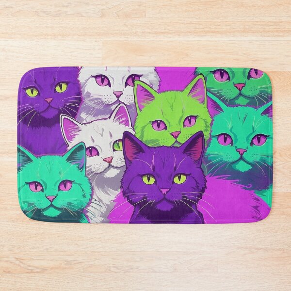 Item preview, Adorable Funky Cat Collage  - Neon Bicolor Purple Green Cats designed and sold by SassyArtistry.