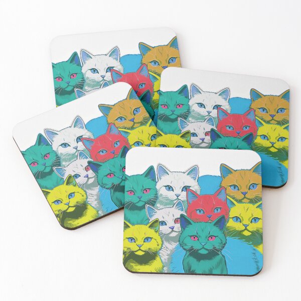 Item preview, Adorable Funky Cat Collage  - Neon Bicolor Blue Red Yellow Cats designed and sold by SassyArtistry.
