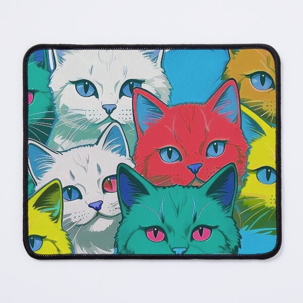 Item preview, Adorable Funky Cat Collage - Neon Bicolor Blue Red Yellow Cats designed and sold by SassyArtistry.