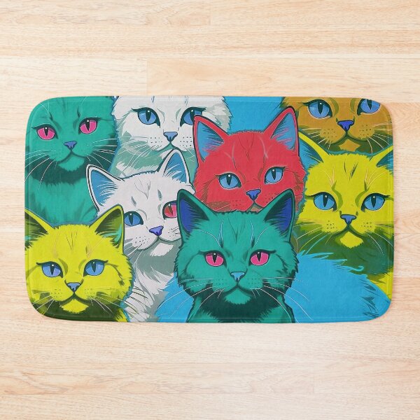 Item preview, Adorable Funky Cat Collage  - Neon Bicolor Blue Red Yellow Cats designed and sold by SassyArtistry.