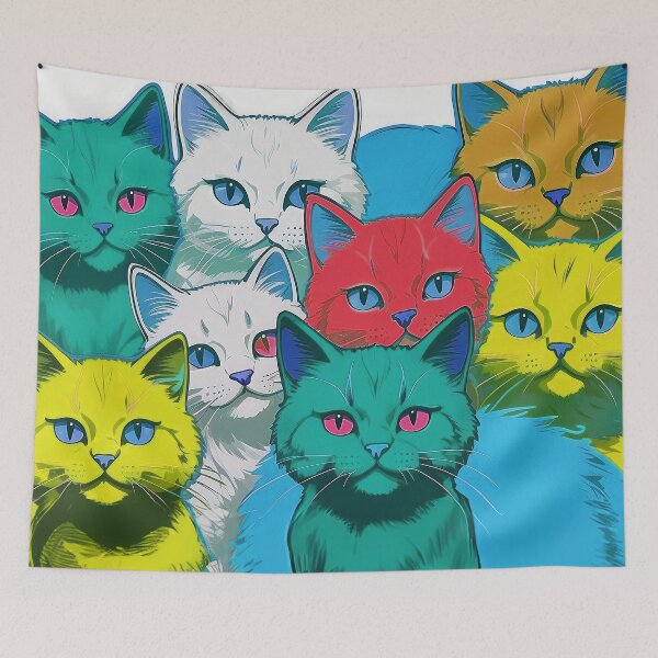Item preview, Adorable Funky Cat Collage  - Neon Bicolor Blue Red Yellow Cats designed and sold by SassyArtistry.
