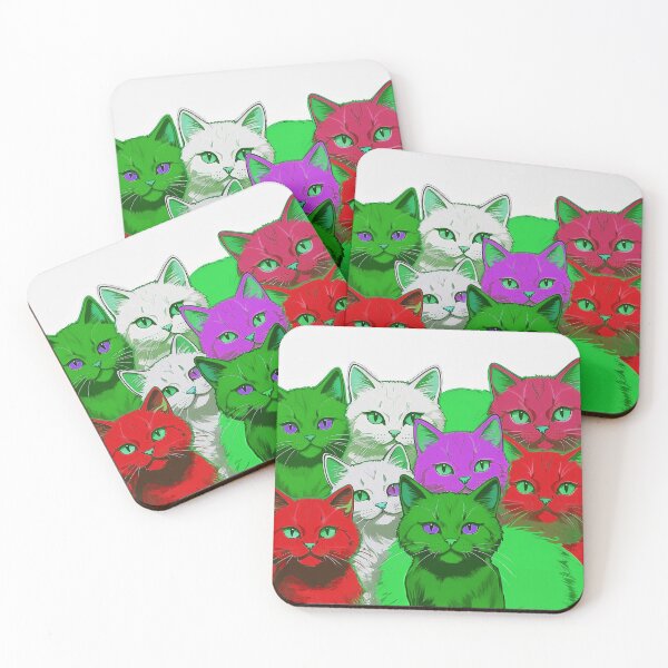 Item preview, Adorable Funky Cat Collage  - Neon Bicolor Red Green Cats designed and sold by SassyArtistry.