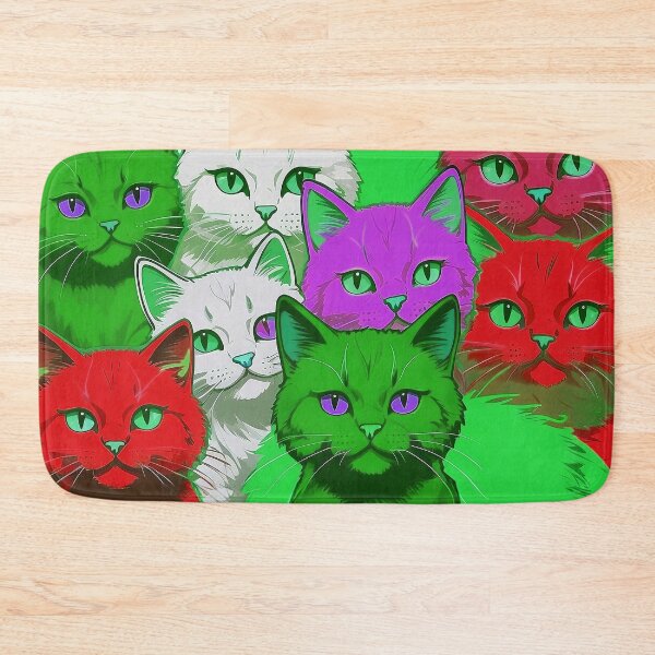 Item preview, Adorable Funky Cat Collage  - Neon Bicolor Red Green Cats designed and sold by SassyArtistry.
