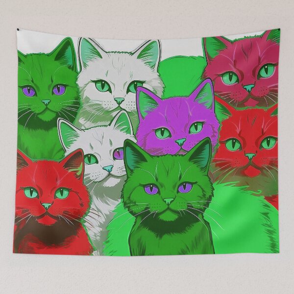 Item preview, Adorable Funky Cat Collage  - Neon Bicolor Red Green Cats designed and sold by SassyArtistry.