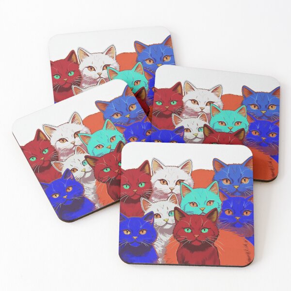 Item preview, Cute Funky Cat Collage  - Neon Bicolor Red Dark Blue Cats designed and sold by SassyArtistry.