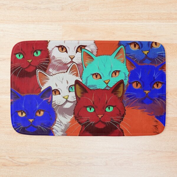 Item preview, Cute Funky Cat Collage  - Neon Bicolor Red Dark Blue Cats designed and sold by SassyArtistry.