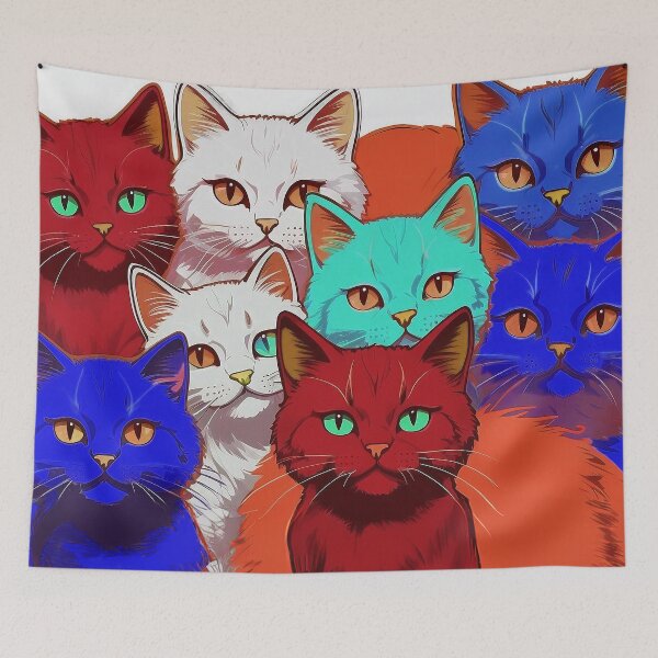 Item preview, Cute Funky Cat Collage  - Neon Bicolor Red Dark Blue Cats designed and sold by SassyArtistry.
