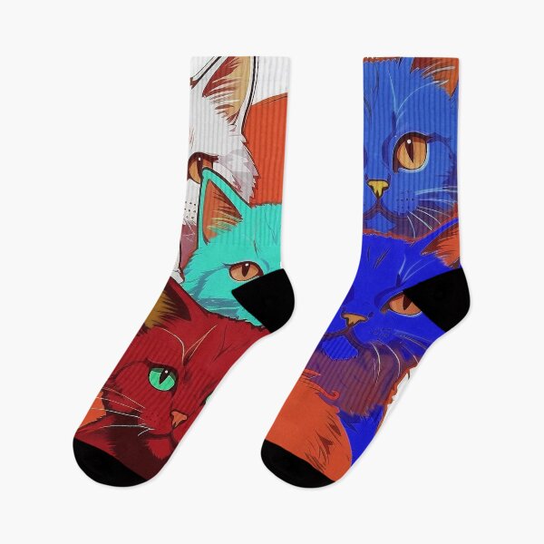 Item preview, Cute Funky Cat Collage  - Neon Bicolor Red Dark Blue Cats designed and sold by SassyArtistry.