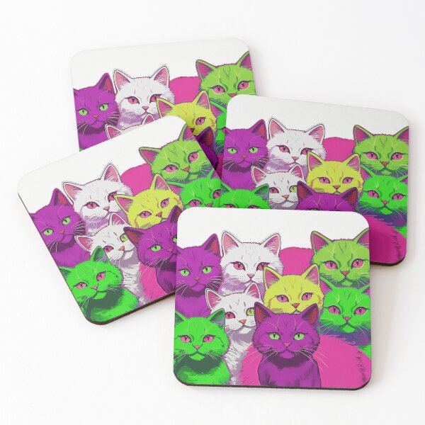 Item preview, Cute Funky Cat Collage  - Neon Bicolor Pink Purple Cats designed and sold by SassyArtistry.