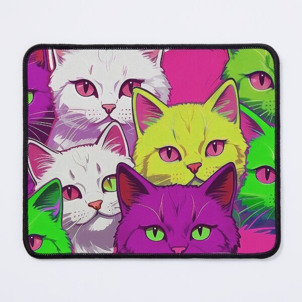 Item preview, Cute Funky Cat Collage - Neon Bicolor Pink Purple Cats designed and sold by SassyArtistry.