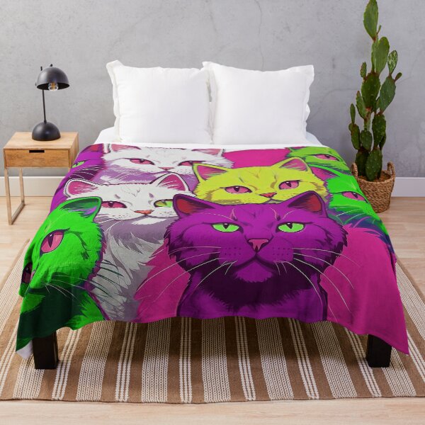 Item preview, Cute Funky Cat Collage - Neon Bicolor Pink Purple Cats designed and sold by SassyArtistry.