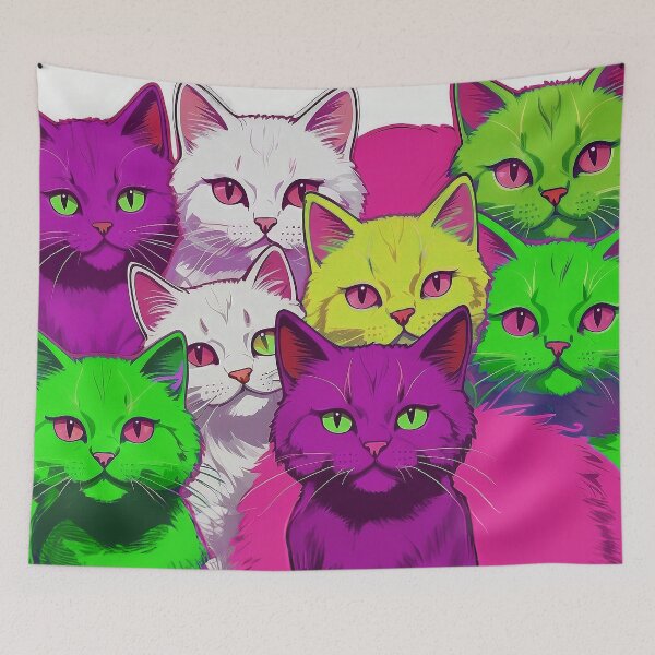 Item preview, Cute Funky Cat Collage  - Neon Bicolor Pink Purple Cats designed and sold by SassyArtistry.