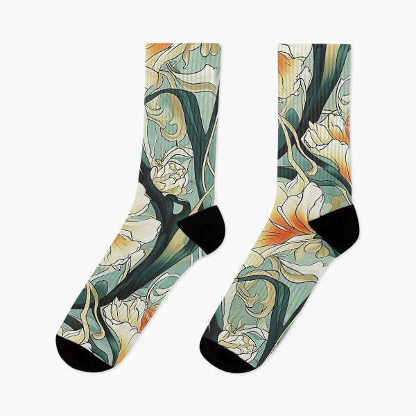 Item preview, French Art Nouveau Pattern - White and Green Flowers designed and sold by HausKatz.