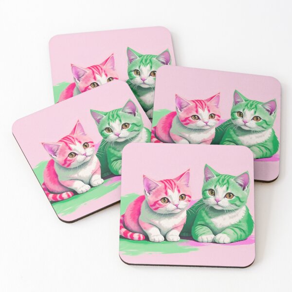 Item preview, Cute Two Bicolor Pink Green Cats designed and sold by SassyArtistry.