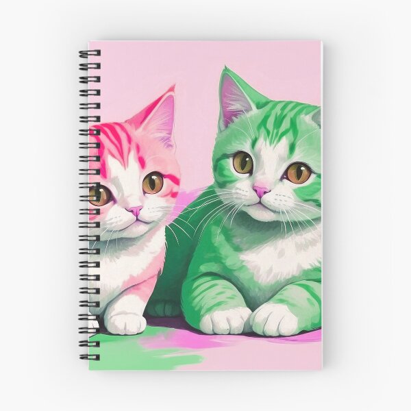 Item preview, Cute Two Bicolor Pink Green Cats designed and sold by SassyArtistry.