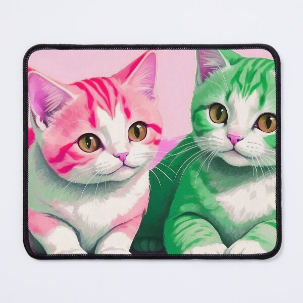 Item preview, Cute Two Bicolor Pink Green Cats designed and sold by SassyArtistry.