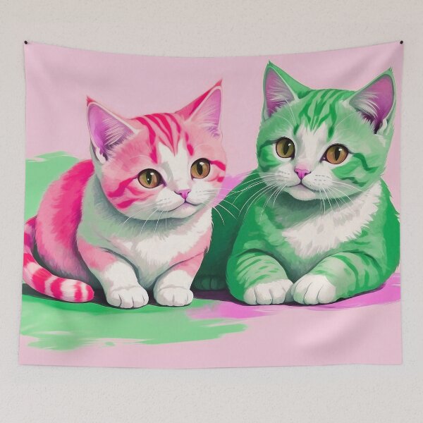 Item preview, Cute Two Bicolor Pink Green Cats designed and sold by SassyArtistry.