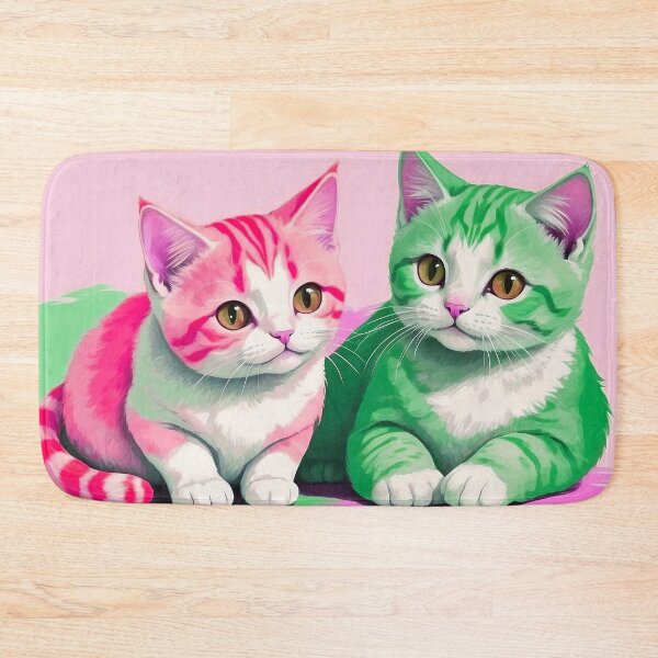 Item preview, Cute Two Bicolor Pink Green Cats designed and sold by SassyArtistry.
