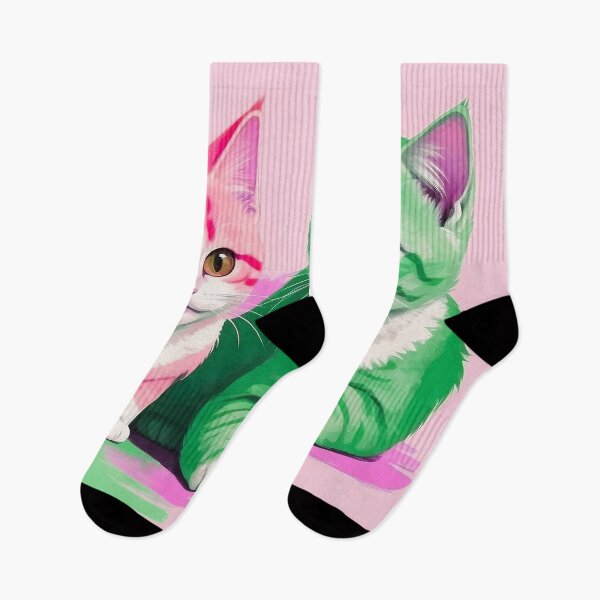 Item preview, Cute Two Bicolor Pink Green Cats designed and sold by SassyArtistry.