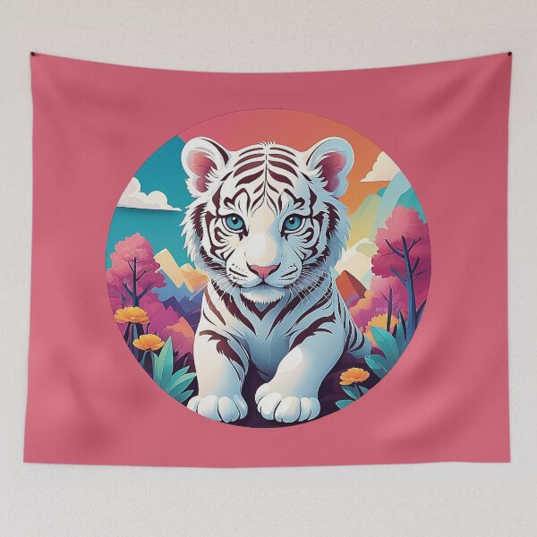 Item preview, Shy baby tiger: A sweet look amidst pink orange magic designed and sold by Minpadesign.