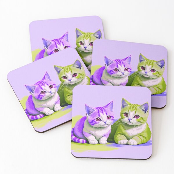 Item preview, Cute Two Bicolor Purple Green Cats designed and sold by SassyArtistry.