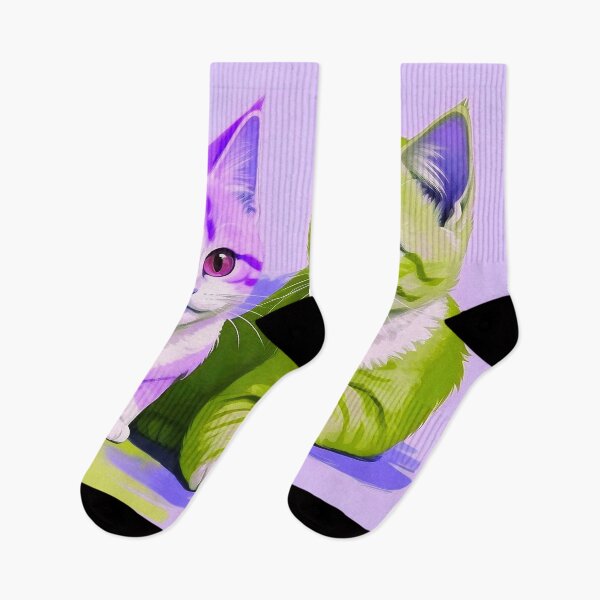 Item preview, Cute Two Bicolor Purple Green Cats designed and sold by SassyArtistry.