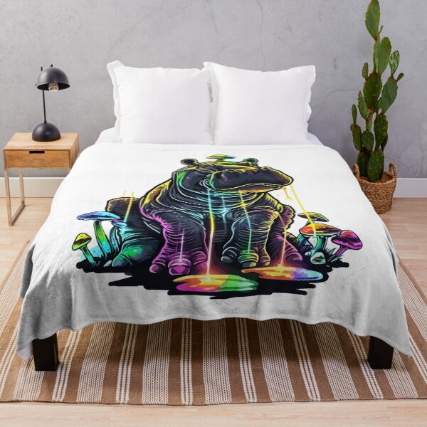 Item preview, Neon hippopotamus in mushrooms designed and sold by TheRealmWithin.
