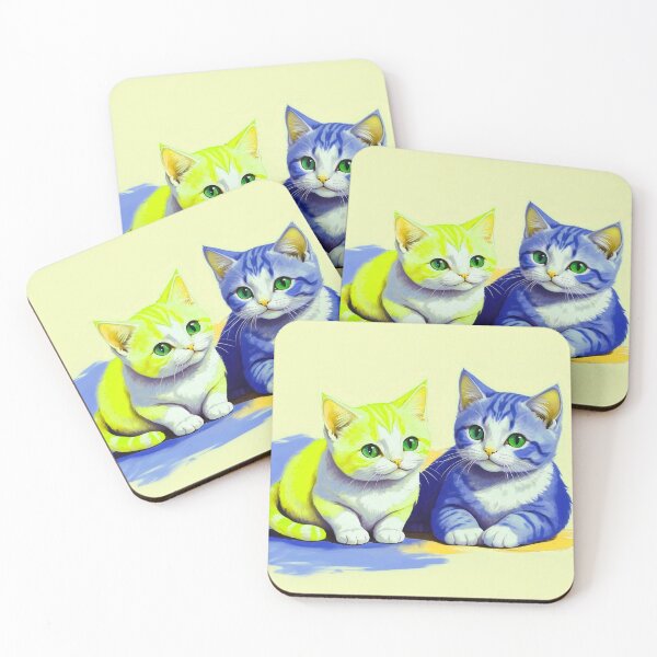 Item preview, Cute Two Bicolor Neon Yellow Dark Blue Cats designed and sold by SassyArtistry.