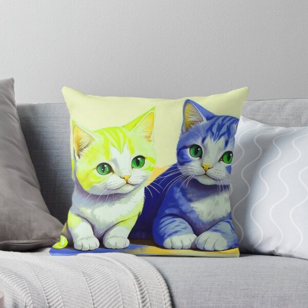 Item preview, Cute Two Bicolor Neon Yellow Dark Blue Cats designed and sold by SassyArtistry.