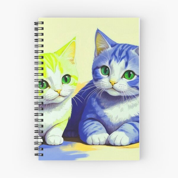 Item preview, Cute Two Bicolor Neon Yellow Dark Blue Cats designed and sold by SassyArtistry.
