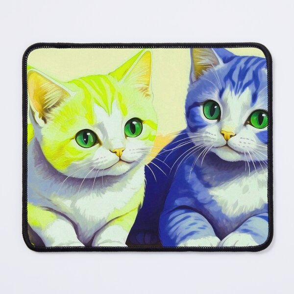 Item preview, Cute Two Bicolor Neon Yellow Dark Blue Cats designed and sold by SassyArtistry.
