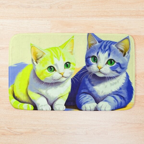 Item preview, Cute Two Bicolor Neon Yellow Dark Blue Cats designed and sold by SassyArtistry.