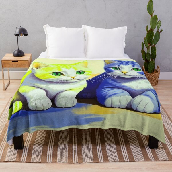 Item preview, Cute Two Bicolor Neon Yellow Dark Blue Cats designed and sold by SassyArtistry.