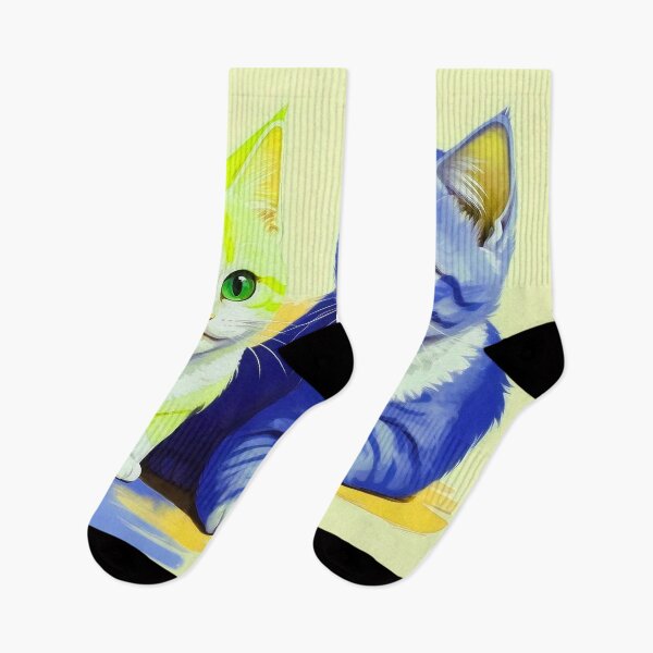 Item preview, Cute Two Bicolor Neon Yellow Dark Blue Cats designed and sold by SassyArtistry.