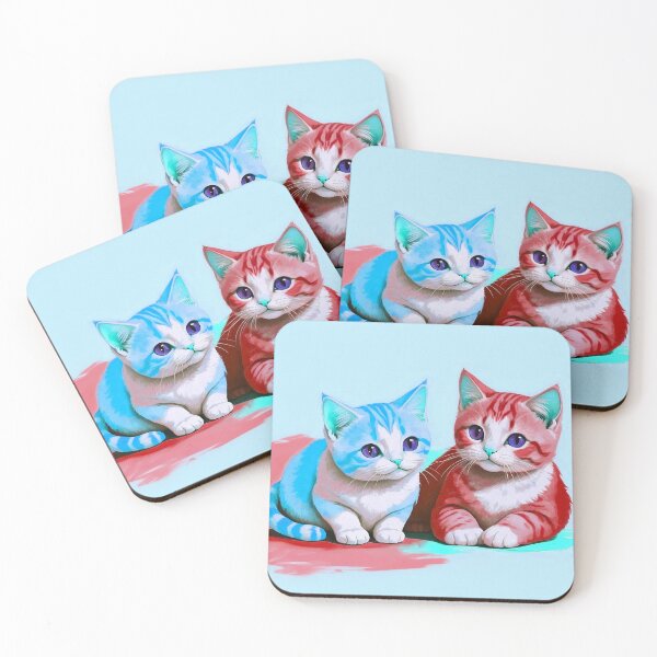 Item preview, Cute Two Bicolor Neon Red Light Blue Cats designed and sold by SassyArtistry.