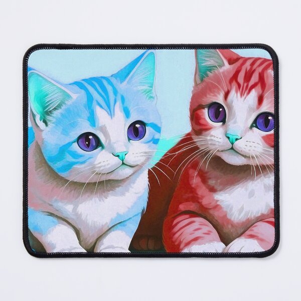 Item preview, Cute Two Bicolor Neon Red Light Blue Cats designed and sold by SassyArtistry.