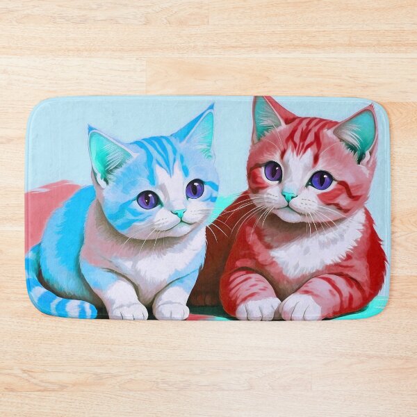 Item preview, Cute Two Bicolor Neon Red Light Blue Cats designed and sold by SassyArtistry.