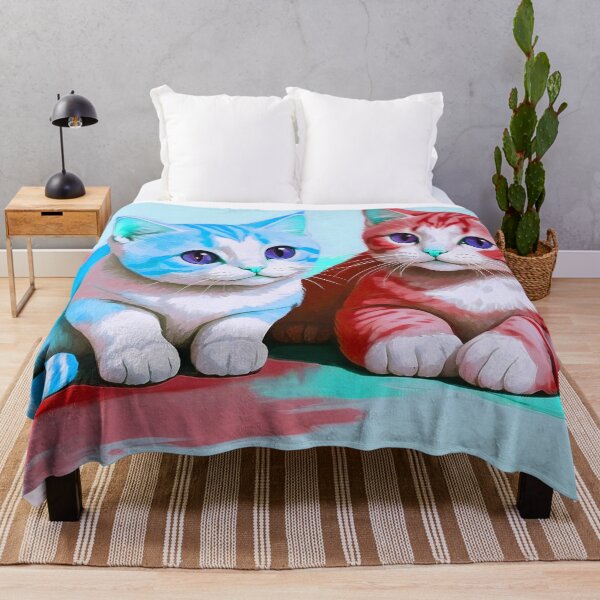 Item preview, Cute Two Bicolor Neon Red Light Blue Cats designed and sold by SassyArtistry.