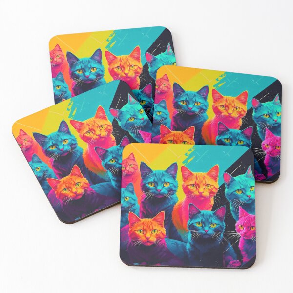 Item preview, Adorable Psychadelic Cat Collage  - Neon Bicolor Blue Orange Cats designed and sold by SassyArtistry.