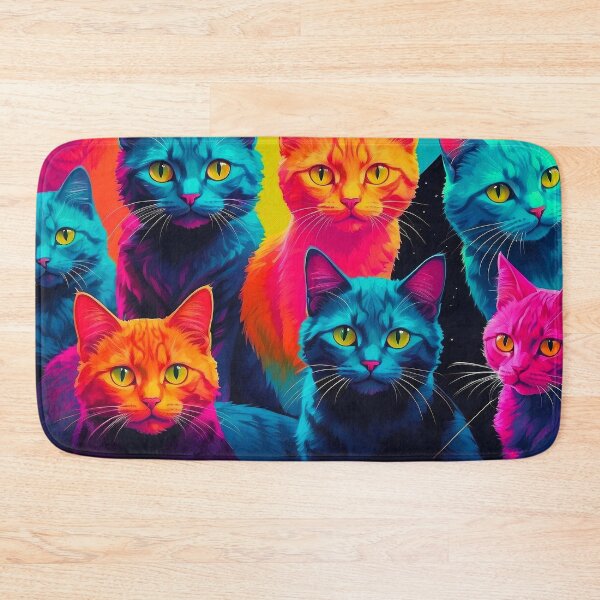 Item preview, Adorable Psychadelic Cat Collage  - Neon Bicolor Blue Orange Cats designed and sold by SassyArtistry.