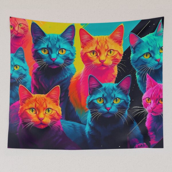 Item preview, Adorable Psychadelic Cat Collage  - Neon Bicolor Blue Orange Cats designed and sold by SassyArtistry.