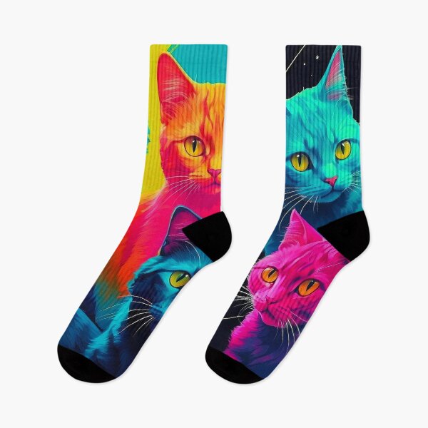 Item preview, Adorable Psychadelic Cat Collage  - Neon Bicolor Blue Orange Cats designed and sold by SassyArtistry.