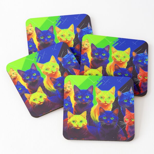 Item preview, Adorable Psychadelic Cat Collage  - Neon Bicolor Blue Yellow Cats designed and sold by SassyArtistry.