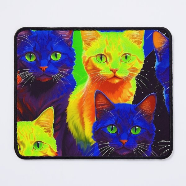 Item preview, Adorable Psychadelic Cat Collage  - Neon Bicolor Blue Yellow Cats designed and sold by SassyArtistry.
